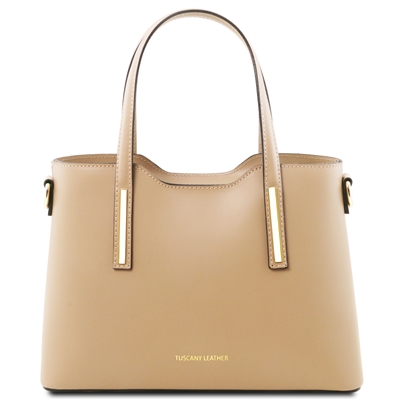 Olimpia Small Leather Tote Bag - Champagne | Shop Online